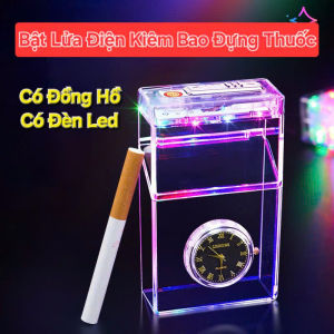 Bao Đựng Hộp Thuốc Kiêm Bật Lửa Điện Tích Hợp Đồng Hồ Có Đèn Led Nhấp Nháy ( Tặng Kèm Dây Sạc)