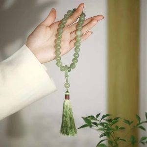 TEWUB Jewelry Gift Simple Tassel Green Emerald Bangles Chinese Style Jewelry Chinese Style Bracelets Antique Bracelet Female Hand Chain Stone Bracelets