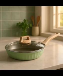 [CLEARANCE SALE] Joyurney 24cm Non-Stick Frying Pan w Lid Deep Skillet for Induction & Gas Stove Wood Grain Handle