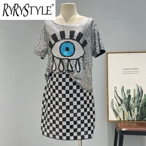 RYRYSTYLE Sequin Set Luxury Top Half Plaid Skirt Slim Fit Womens Performance Clothing Can be purchased separately