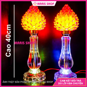 [Giá một cặp] Bộ 2 Đèn Pha Lê Hình Trái Đào Tiên Để bàn Thờ Đèn Thờ Cúng Cao 40cm [MRHT71]