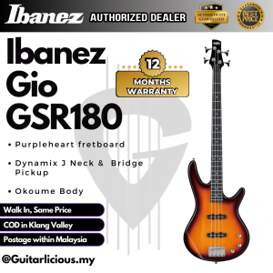Ibanez GSR180 Gio Series 4 String Electric Bass Brown Sunburst (GSR180-BS / GSR 180) 4 strings bass guitar package set