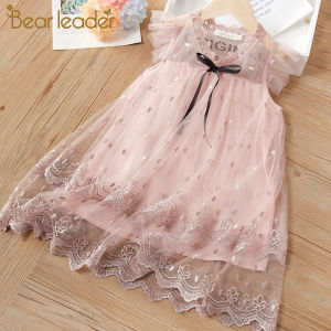 Bear Leader Cute Girls Dress New Summer Kids Girl Fashion Princess Dress Elegant Princess Children Baby Casual Wear Clothing Embroidered Mesh Dress Suit Lace Party Dresses For 3-7 Years