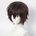 Rambut Sintetis Wig Dazai Osamu Wig Anime Bungo Stray Dogs Cosplay Pendek Coklat Hitam Tahan Panas Pesta Halloween + Topi Wig. 