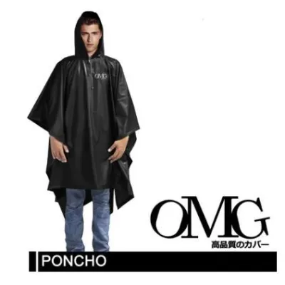 Jas Hujan Poncho Batman OMG Dewasa 100% PVC Waterproof Scotlight untuk Motor Konser Hiking Camping Trekking Memancing Touring Outdoor Jubah Tudung Model Ponco Hoodie Kelelawar
