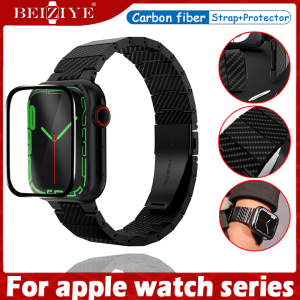 Carbon Fiber Strap For apple watch ultra / ultra 2 49mm band 44mm 40mm 45mm 41mm 42mm 38mm silicone Printing Lightweight Bracelet Strap for apple watch series 9 8 7 6 5 4 SE Free screen protector