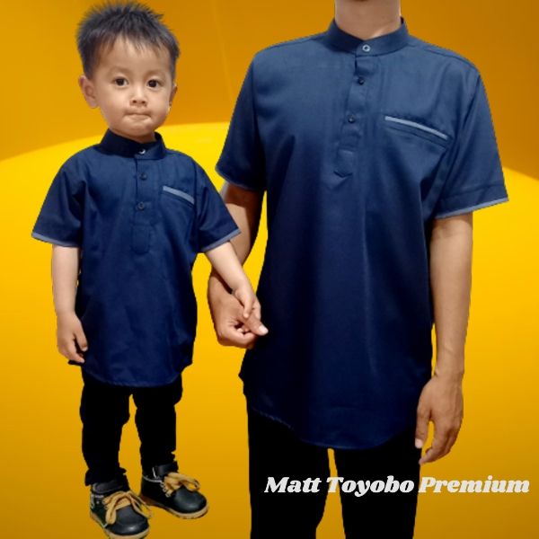 Baju Koko Kurta Couple Ayah dan Anak Tangan Pendek Bahan TOYOBO Premium Adem Koko Anak Koko Pria Dewasa M L XL XXL JUMBO Seragam Atasan Lebaran Baju Muslim Pria Baju Koko Kembar