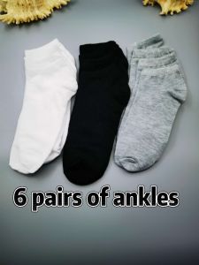 HTF 6 pairs of stockings mid-calf socks ankle socks solid color breathable casual sports socks uni