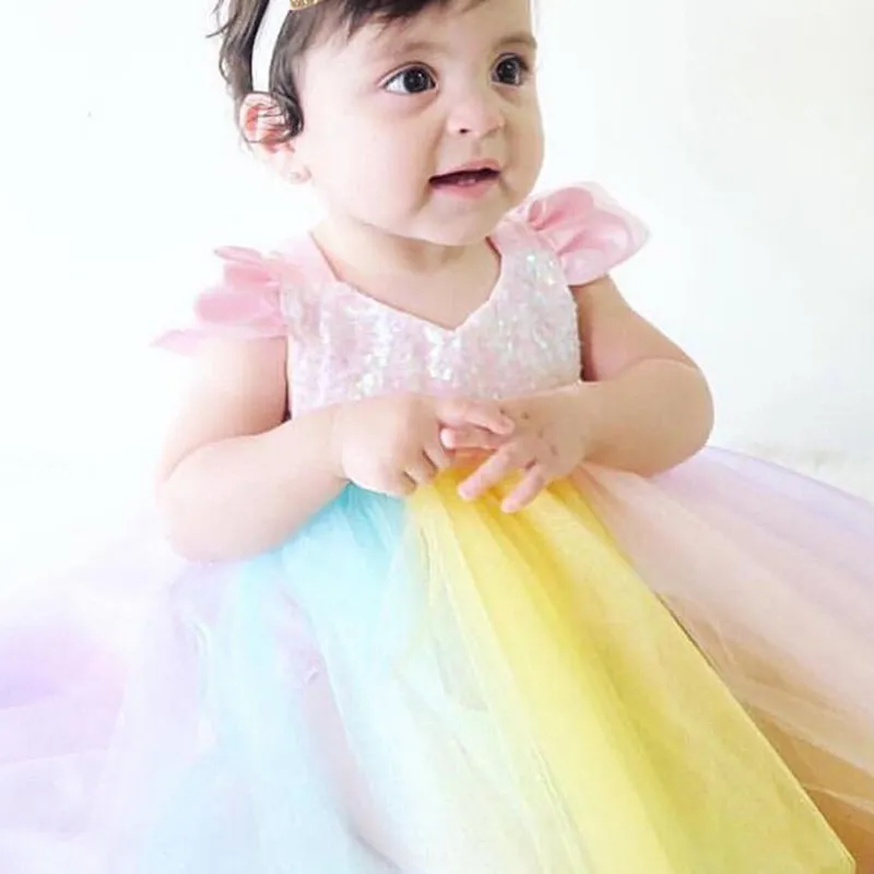 Sequins Unicorn Dress for Year Old Baby Girl 1st Birthday Party
