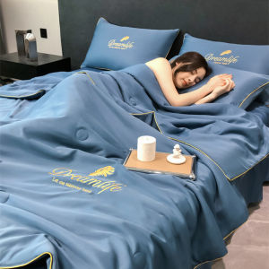 GiiMall Washable double thin ice silk summer quilt Tencel airconditioning bedding deep sea naked sleep set