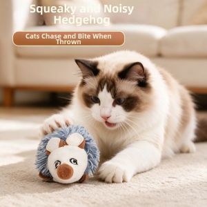 SLIGHTDELVE Soft Plush Hedgehog Shaped Cat Toys Bite Resistant Squeaky Interactive Chew Toy Companion Toy Washable Plush Cat Toy For Cats