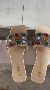 [Free Shipping] Extra-Large Colorful Gemstone Casual Flat Sandals For Summer Outdoor Fashion Beach Slippers For Women