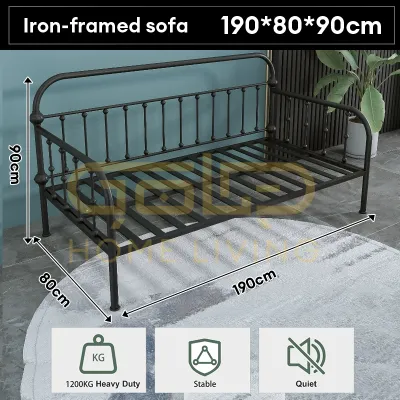 GOLD 6FT Metal Sofa Bed Single Iron Bed Frame Daybed Katil Bujang Katil Besi Katil Sofa Rehat 80CM/100CM/150cm(Black/White)沙發床架