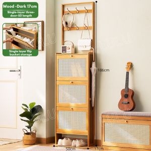 LACCOHUG Bamboo Shoe Cabinet Single Layer Brown 2/3 Layers 50/70CM Dustproof Rak Kasut Murah Shoe Rack