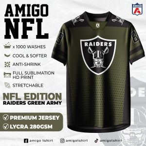 AMIGO NFL Sublimation Microfiber Jersey tshirt Design OLIVE RAIDERS baju jersi baju jersey Malaysia viral tiktok jersey