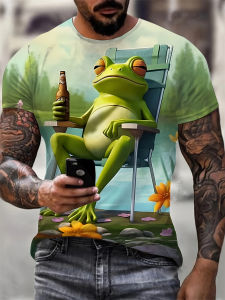 Mens T-Shirt New Cartoon Animal Pattern Print Crew Neck Tops Short Sleeve Oversized T Shirt Men Summer Fashion Mens Clothing ﻿