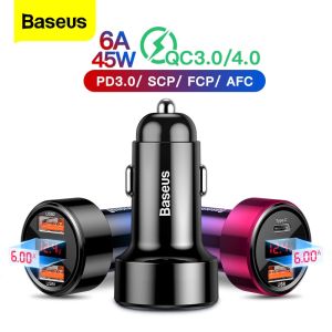 Baseus 45W Quick Charge 4.0 3.0 USB Car Charger Fast Charging For iPhone 13 Pro Max 12 11 Xiaomi Samsung QC4.0 QC3.0 QC Type C PD Car Fast Mobile Phone Charger