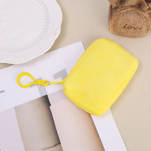 Cartoon Mini Square Coin Purse Handbag Zipper Package Pouch Wallet Key Holder ID Card Bag Womens Candy Color Plush Fluffy Portable Headphone Bag Korean