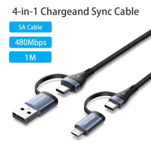 Vention 5A Cáp dữ liệu hợp kim nhôm bông dệt lưới bốn trong một sạc 100W cao sạc tốc độ USB 2.0 một Nam + C Micro-B nam cho Xiaomi máy tính xách tay Samsung Máy tính bảng và điện thoại di động