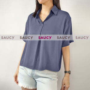 Blouse atasan rayon twill oversize casual wanita polos lengan pendek comfy fit to XL