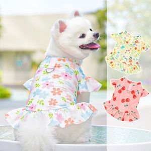 ER52858 Breathable Dog Floral Skirt Adjustable Flower Pattern Pet Dog Sweatshirt Fashion Towable Ice Silk Dog Clothes For Cats Big Dogs