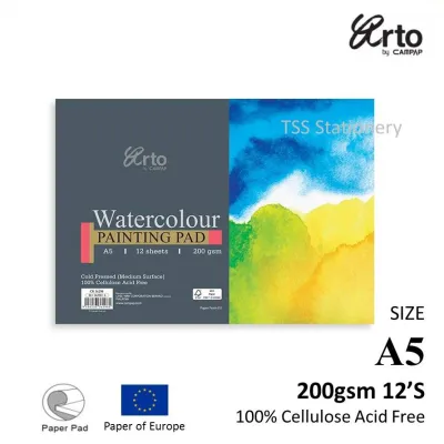 CAMPAP ARTO A5 Watercolour Painting Pad 200gsm 12S - 100% Cellulose Acid Free Cold Pressed (Medium Surfaced)