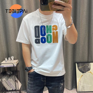 Short -sleeved T -shirt Mens new letters embroidered half -sleeved T -shirt cotton high -end mens clothes trend