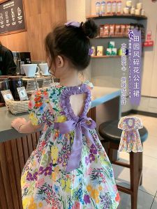 2024 new girls summer dress childrens love backless princess baby exotic cotton floral skirt