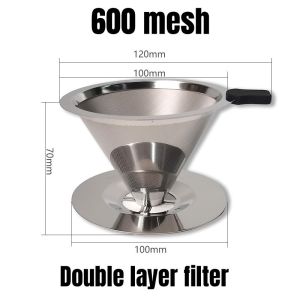 Coffee Dripper Stainless Steel Filter Cone Reusable Fine Mesh Manual Brew Kitchen Home Cafe