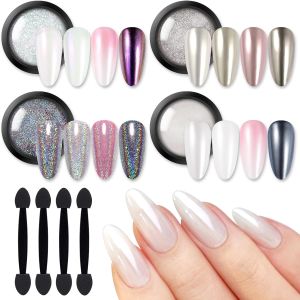 BORN PRETTY Chrome Nail Powder Metallic Mirror Effect Pigment Iridescent Mermaid Pearl Auroras Nail Powder Glitter Dust Kit for Gel Polish Nail Art Decoration