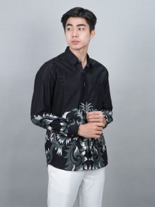 Swipe Up Kemeja Batik Pria Premium Modern Lengan Panjang Katsura Black