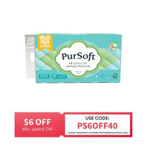 Pursoft Green Tea Scented Core 4-Ply Toilet Tissue - 30 Rolls