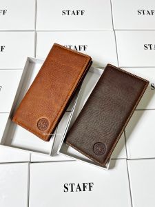 กระเป๋าสตางค์หนังแท้, รุ่นใบยาว, หนังวัวแท้ 100% พร้อมแพ็คเกจกล่อง ช่องใส่บัตรเยอะ