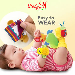 ♥♥♥ BabySPA Wrist Rattle Wrist and Socks Rattle Soft Sound for Baby in Bright Vibrant Colors