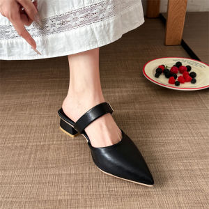 WomenS Slip-On Mules With Pointed Toe And Chunky Heel 2026 Summer New Korean Fashion Style Comfortable And Elegant Sandals