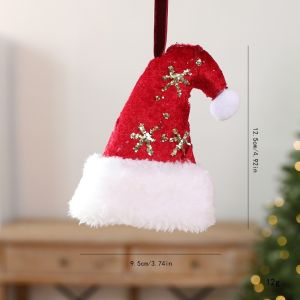 MODERNLUX Velvet Christmas Tree Ornaments Christmas Gloves Christmas Hat Hanging Christmas Decorations Festive Gold Sequin Plush Christmas Ornaments Christmas Tree