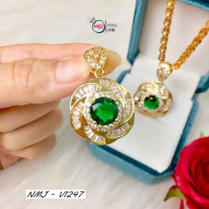 Dây Chuyền V251+V1247 Mạ Vàng Mặt Đá Xanh Siêu Xinh Thời Trang