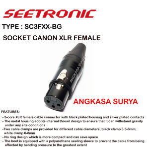 Soket Canon XLR Female Seetronic SC3FXX-BG Body Hitam Original / Socket Cewek Perempuan Conector Audio XLR Body Hitam Seetronic SC3FXX BG