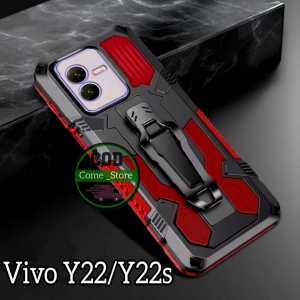 Case Hp Untuk Vivo Y22/Y22s Hard Case Armor Belt Clip Robot Kick standing Cover Terbaru