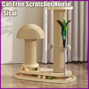 Sisal Cat Tree Scratcher House Turntable Track Ball Climbing Frame Toy Olid Wood Cat Scratching Post