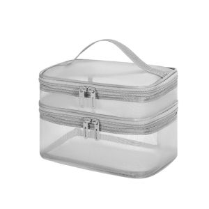 BEAUTYandLADIES สำหรับผู้ชาย ที่จัดเก็บเครื่องสำอาง กระเป๋าแฟชั่นกระเป๋าถือ จุได้มาก สองชั้น ตาข่ายแบบตาข่าย กระเป๋าเครื่องสำอางผู้หญิง ถุงซิปแต่งหน้า กระเป๋าเก็บของเกาหลี กระเป๋าเครื่องอาบน้ำ