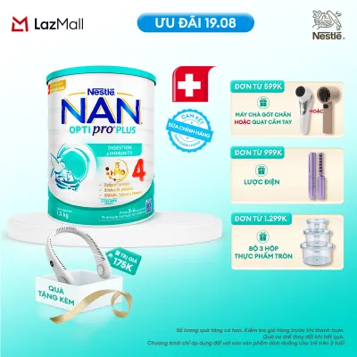 [CHỈ 19.08 QT ĐƠN 599K/999K/1299K] [Tặng Quạt đeo cổ] Sữa Bột Nestlé NAN OPTIPRO PLUS 4 1500g Cho Bé 2 - 6 Tuổi: Công Thức Độc Quyền Nhập Khẩu Từ Thụy Sỹ Chứa Phức Hợp 5-HMO
