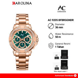 Jam Tangan Wanita Alexandre Christie Multifunction AC 9205 BFBRGGNDR Green Dial Rose Gold Stainless Steel Strap