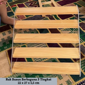 Rak Display Kayu Akrilik 5 susun Rak akrilik cosmetik 5 susun/Rak parfum/Rak organizer serbaguna