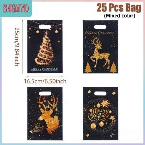 【SHGMYD】 10 25 50ชิ้นผสมสีทองกวางชุดของขวัญคริสต์มาสถุงหิ้ว OPP ของขวัญแวววาวถุงขนมถุงของขวัญพลาสติกถุงของขวัญคืน