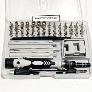 Bộ tua vít 52 món với Đầu Dẹp bake (chữ thập) hình sao 6 cánh tam giác và các đầu khác.