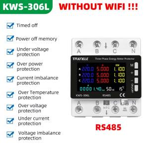 WiFi TUYA Smart Three Phase Power Meter Over Under Voltage Current Protector Relay Switch Energy Power kWh Meter 80A Timer