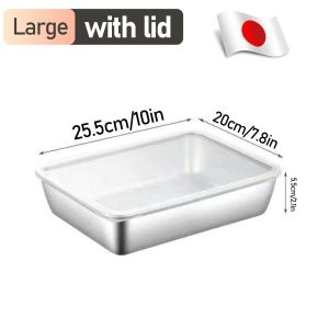 [SET] 304 Stainless Steel Box Kitchen Storage Box Fresh-keeping Box with Lid Refrigerator Food Containers Food Trays for Picnic