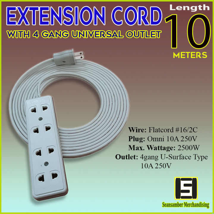 Extension Cord with 4 Gang Universal Outlet 10 Meters in Length Lazada PH