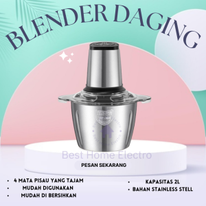 Blender Penggiling Daging Chopper Meat Grinder Gilingan Daging Stainless Serbaguna 2 Liter
